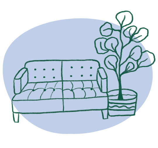 Illustration of couch and plant